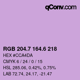 カラーコード: RGB 204.7 164.6 218 | qconv.com