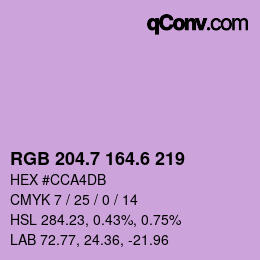 カラーコード: RGB 204.7 164.6 219 | qconv.com