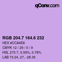 カラーコード: RGB 204.7 164.6 232 | qconv.com