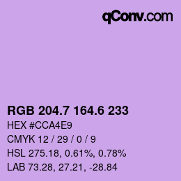 カラーコード: RGB 204.7 164.6 233 | qconv.com