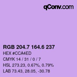 カラーコード: RGB 204.7 164.6 237 | qconv.com