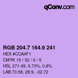 カラーコード: RGB 204.7 164.6 241 | qconv.com