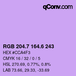 カラーコード: RGB 204.7 164.6 243 | qconv.com