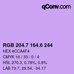 カラーコード: RGB 204.7 164.6 244 | qconv.com