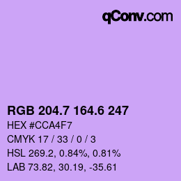 カラーコード: RGB 204.7 164.6 247 | qconv.com