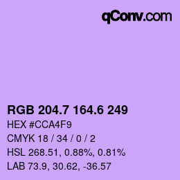 カラーコード: RGB 204.7 164.6 249 | qconv.com