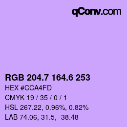 カラーコード: RGB 204.7 164.6 253 | qconv.com