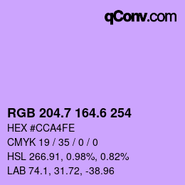 カラーコード: RGB 204.7 164.6 254 | qconv.com