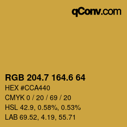 カラーコード: RGB 204.7 164.6 64 | qconv.com