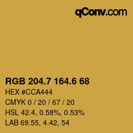 カラーコード: RGB 204.7 164.6 68 | qconv.com