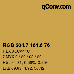 カラーコード: RGB 204.7 164.6 76 | qconv.com