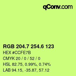 カラーコード: RGB 204.7 254.6 123 | qconv.com