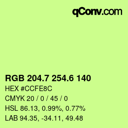 カラーコード: RGB 204.7 254.6 140 | qconv.com