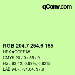 カラーコード: RGB 204.7 254.6 165 | qconv.com
