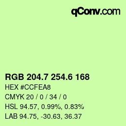 カラーコード: RGB 204.7 254.6 168 | qconv.com