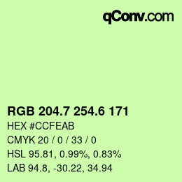 カラーコード: RGB 204.7 254.6 171 | qconv.com