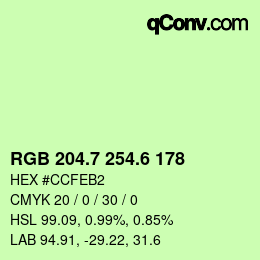 カラーコード: RGB 204.7 254.6 178 | qconv.com