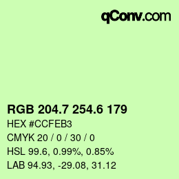 カラーコード: RGB 204.7 254.6 179 | qconv.com