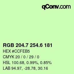 カラーコード: RGB 204.7 254.6 181 | qconv.com
