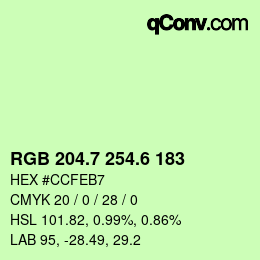 カラーコード: RGB 204.7 254.6 183 | qconv.com