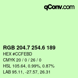 カラーコード: RGB 204.7 254.6 189 | qconv.com
