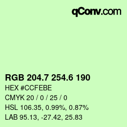 カラーコード: RGB 204.7 254.6 190 | qconv.com