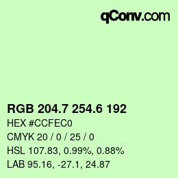 カラーコード: RGB 204.7 254.6 192 | qconv.com