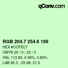 カラーコード: RGB 204.7 254.6 199 | qconv.com