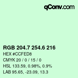 カラーコード: RGB 204.7 254.6 216 | qconv.com