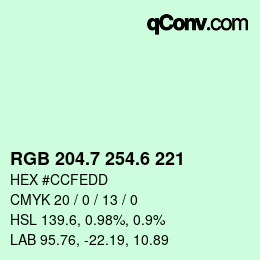 カラーコード: RGB 204.7 254.6 221 | qconv.com