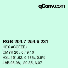 カラーコード: RGB 204.7 254.6 231 | qconv.com