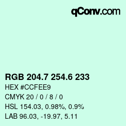 カラーコード: RGB 204.7 254.6 233 | qconv.com