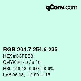 カラーコード: RGB 204.7 254.6 235 | qconv.com