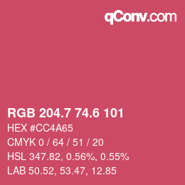 カラーコード: RGB 204.7 74.6 101 | qconv.com