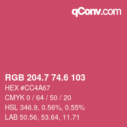 カラーコード: RGB 204.7 74.6 103 | qconv.com