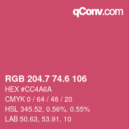 カラーコード: RGB 204.7 74.6 106 | qconv.com