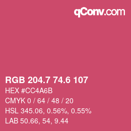 カラーコード: RGB 204.7 74.6 107 | qconv.com