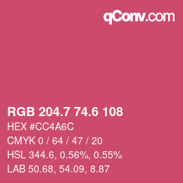 カラーコード: RGB 204.7 74.6 108 | qconv.com
