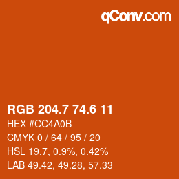 カラーコード: RGB 204.7 74.6 11 | qconv.com