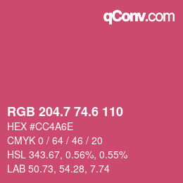 カラーコード: RGB 204.7 74.6 110 | qconv.com