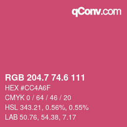 カラーコード: RGB 204.7 74.6 111 | qconv.com