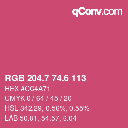 カラーコード: RGB 204.7 74.6 113 | qconv.com