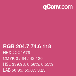 カラーコード: RGB 204.7 74.6 118 | qconv.com