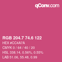 カラーコード: RGB 204.7 74.6 122 | qconv.com