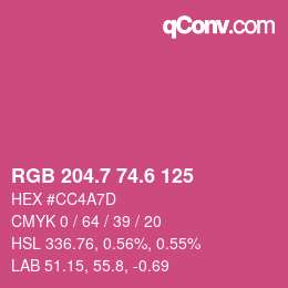 カラーコード: RGB 204.7 74.6 125 | qconv.com