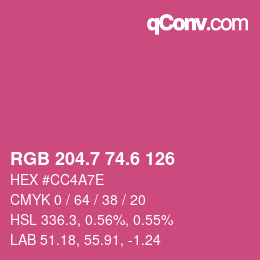 カラーコード: RGB 204.7 74.6 126 | qconv.com