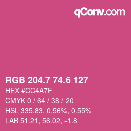 カラーコード: RGB 204.7 74.6 127 | qconv.com