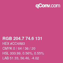 カラーコード: RGB 204.7 74.6 131 | qconv.com