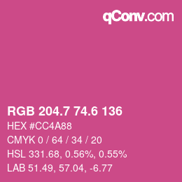 カラーコード: RGB 204.7 74.6 136 | qconv.com