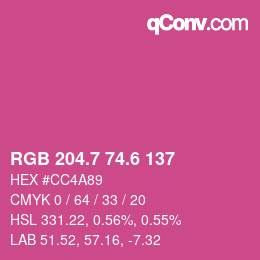 カラーコード: RGB 204.7 74.6 137 | qconv.com